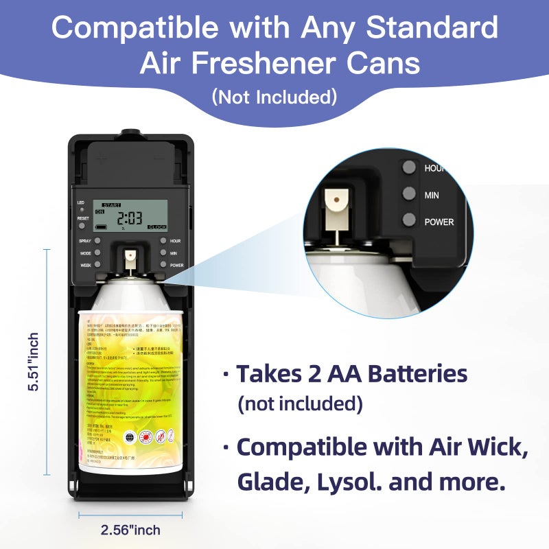 SVAVO Automatic LCD Fragrance Dispenser - Wall Mount/Free Standing ABS Auto Air Freshener Dispenser Programmable Aerosol Spray Perfume Dispenser (Black, LCD) - Image 3